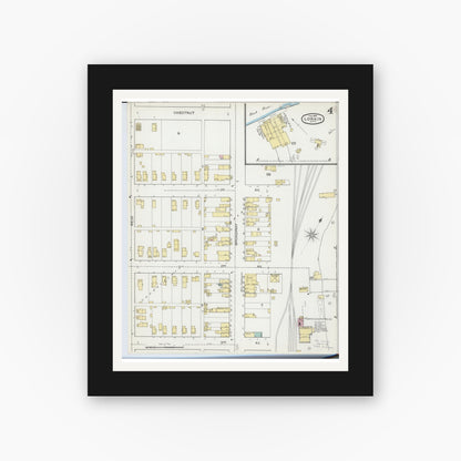 Old map wall art mockup — black gallery frame with white mat — Sanborn Fire Insurance Map from Lorain, Lorain County, Ohio (1893), Sheet #0004
