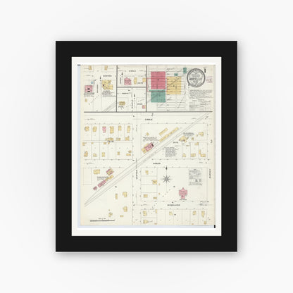 Old map wall art mockup — black gallery frame with white mat — Sanborn Fire Insurance Map from Marcellus, Cass County, Michigan (1908) - Complete Map Set