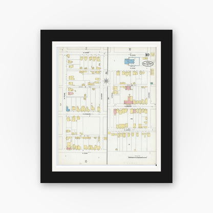Old map wall art mockup — black gallery frame with white mat — Sanborn Fire Insurance Map from Bellefonte, Centre County, Pennsylvania (1904), Sheet #0010