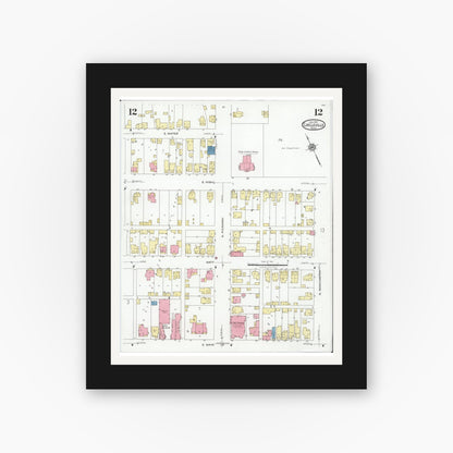 Old map wall art mockup — black gallery frame with white mat — Sanborn Fire Insurance Map from Circleville, Pickaway County, Ohio (1927), Sheet #0012