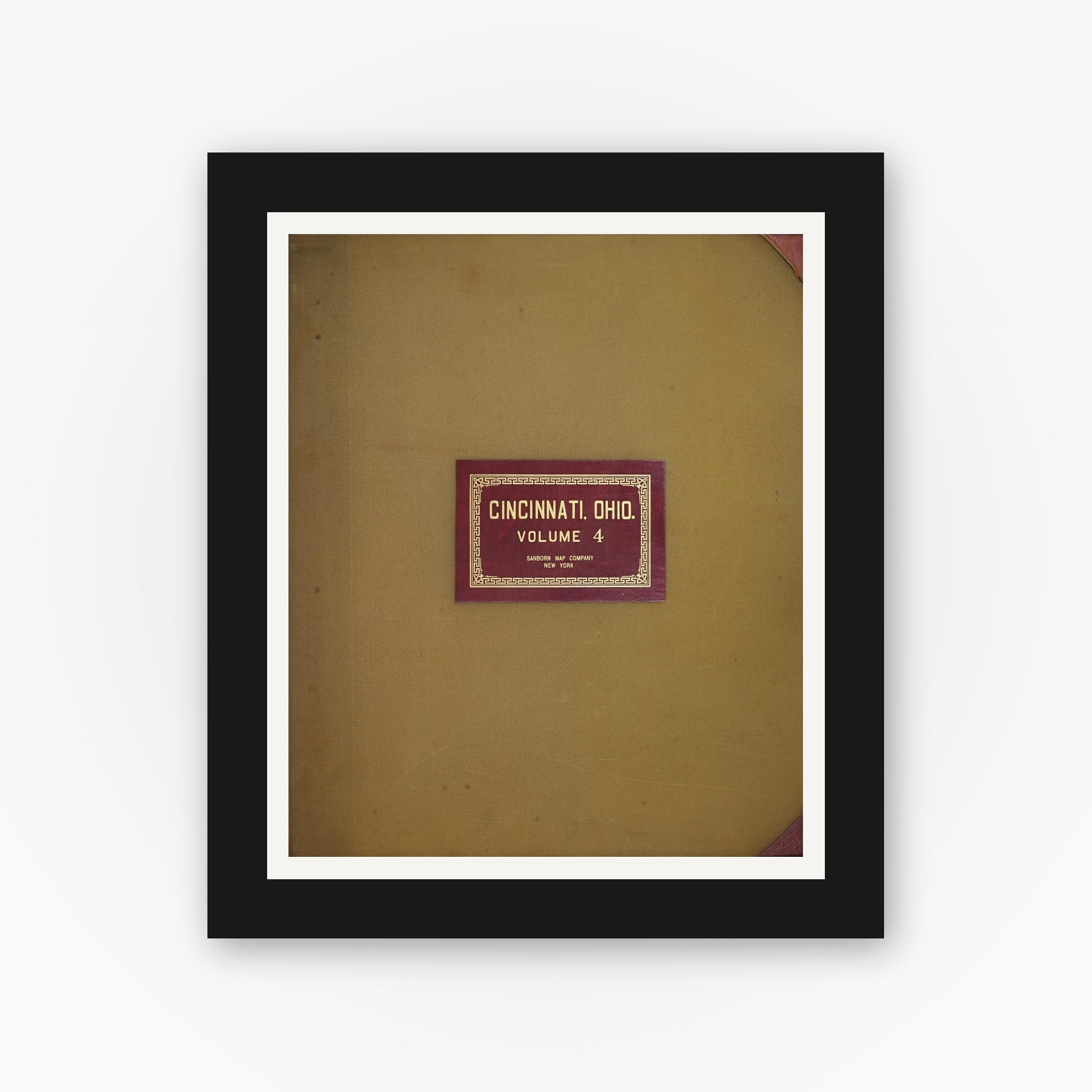 Old map wall art mockup — black gallery frame with white mat — Sanborn Fire Insurance Map from Cincinnati, Hamilton County, Ohio (1949), Sheet #0001