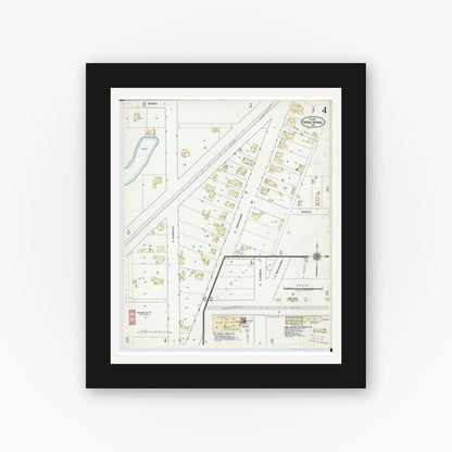 Old map wall art mockup — black gallery frame with white mat — Sanborn Fire Insurance Map from Green Springs, Sandusky And Seneca Counties, Ohio (1921), Sheet #0004