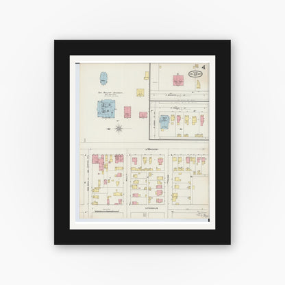 Old map wall art mockup — black gallery frame with white mat — Sanborn Fire Insurance Map from Delaware, Delaware County, Ohio (1895), Sheet #0004