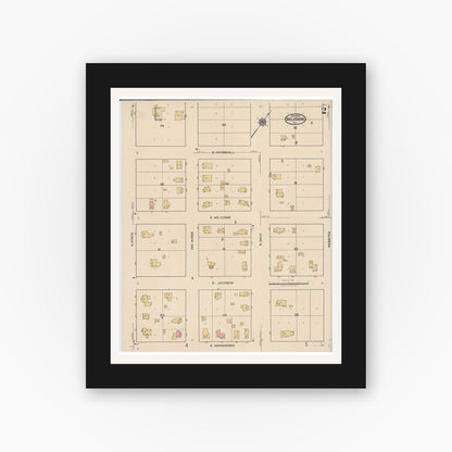 Old map wall art mockup — black gallery frame with white mat — Sanborn Fire Insurance Map from Belvidere, Boone County, Illinois (1922), Sheet #0002
