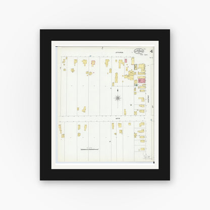 Old map wall art mockup — black gallery frame with white mat — Sanborn Fire Insurance Map from Jefferson, Ashtabula County, Ohio (1902), Sheet #0004