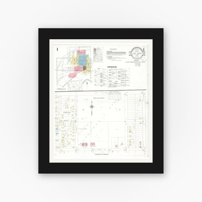 Old map wall art mockup — black gallery frame with white mat — Sanborn Fire Insurance Map from Valley Junction, Polk County, Iowa (1937) â€” Complete Set