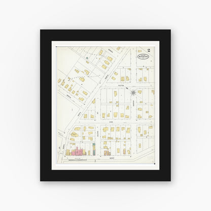 Old map wall art mockup — black gallery frame with white mat — Sanborn Fire Insurance Map from West Chicago, Du Page County, Illinois (1905), Sheet #0002