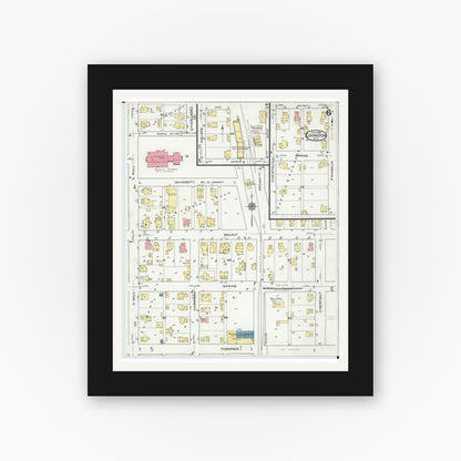 Old map wall art mockup — black gallery frame with white mat — Sanborn Fire Insurance Map from Covington, Miami County, Ohio (1920), Sheet #0006