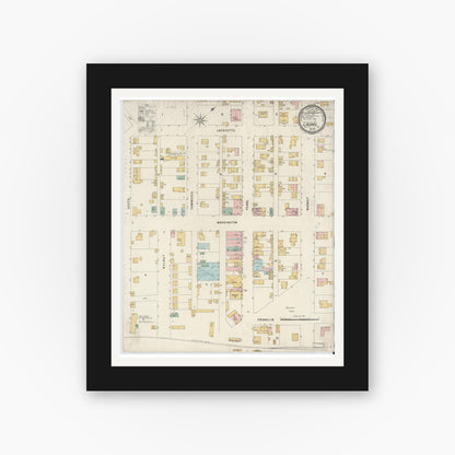 Old map wall art mockup — black gallery frame with white mat — Sanborn Fire Insurance Map from Laurel, Franklin County, Indiana (1896), Sheet #0001