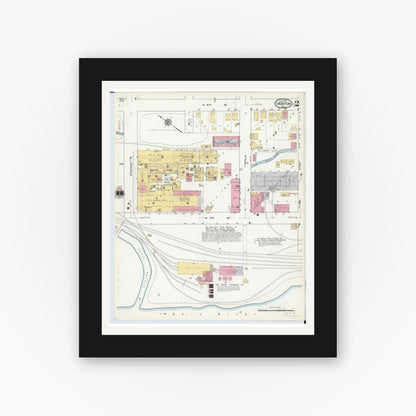 Old map wall art mockup — black gallery frame with white mat — Sanborn Fire Insurance Map from Ironton, Lawrence County, Ohio (1916), Sheet #0002