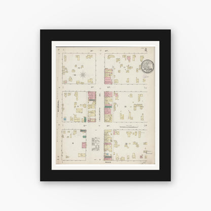 Old map wall art mockup — black gallery frame with white mat — Sanborn Fire Insurance Map from Delavan, Walworth County, Wisconsin (1885) - Complete Map Set
