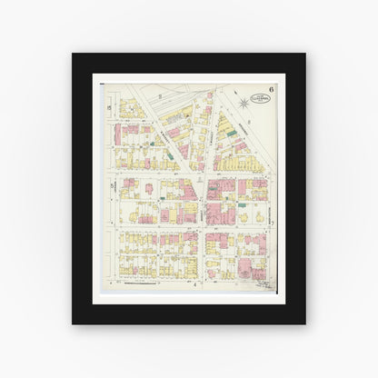 Old map wall art mockup — black gallery frame with white mat — Sanborn Fire Insurance Map from East Liverpool, Columbiana County, Ohio (1897), Sheet #0006