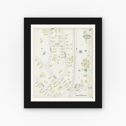 Old map wall art mockup — black gallery frame with white mat — Sanborn Fire Insurance Map from Hyde Park, Norfolk County, Massachusetts (1891), Sheet #0004