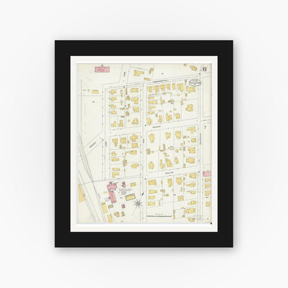 Old map wall art mockup — black gallery frame with white mat — Sanborn Fire Insurance Map from Palestine, Anderson County, Texas (1905), Sheet #0008
