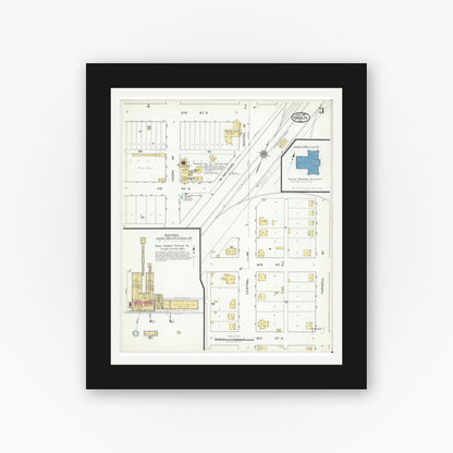 Old map wall art mockup — black gallery frame with white mat — Sanborn Fire Insurance Map from Hamlin, Jones County, Texas (1919), Sheet #0003