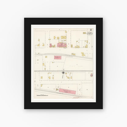 Old map wall art mockup — black gallery frame with white mat — Sanborn Fire Insurance Map from Clements, San Joaquin County, California (1912), Sheet #0002