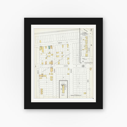 Old map wall art mockup — black gallery frame with white mat — Sanborn Fire Insurance Map from Depew, Erie County, New York (1900), Sheet #0007