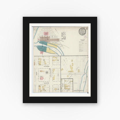 Old map wall art mockup — black gallery frame with white mat — Sanborn Fire Insurance Map from Ontonagon, Ontonagon County, Michigan (1893) - Complete Map Set