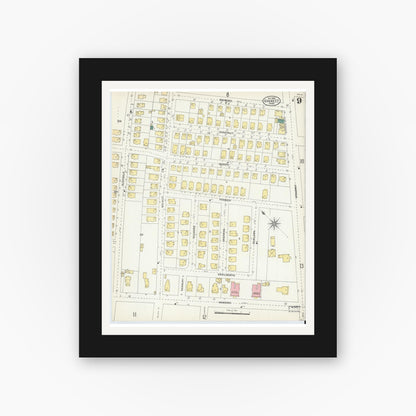 Old map wall art mockup — black gallery frame with white mat — Sanborn Fire Insurance Map from Everett, Middlesex County, Massachusetts (1903), Sheet #0009