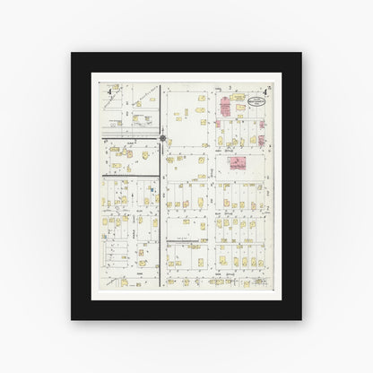 Old map wall art mockup — black gallery frame with white mat — Sanborn Fire Insurance Map from Montgomery, Le Sueur County, Minnesota (1924), Sheet #0004