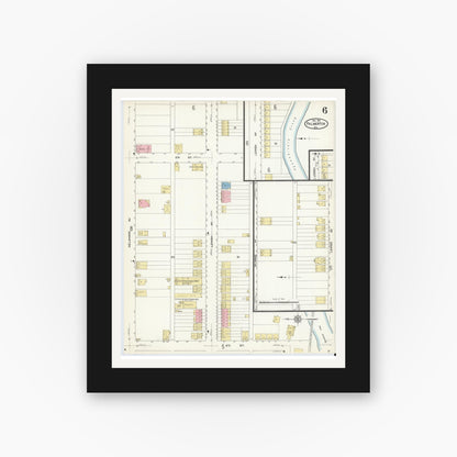 Old map wall art mockup — black gallery frame with white mat — Sanborn Fire Insurance Map from Palmerton, Carbon County, Pennsylvania (1912), Sheet #0006