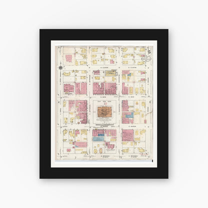 Old map wall art mockup — black gallery frame with white mat — Sanborn Fire Insurance Map from Danville, Hendricks County, Indiana (1932), Sheet #0005