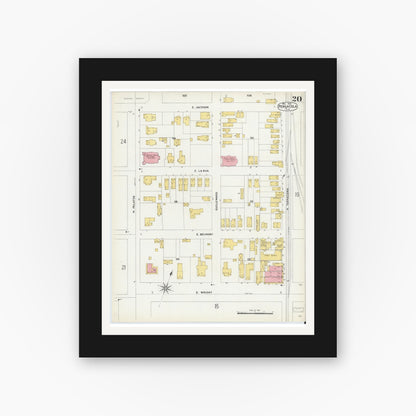 Old map wall art mockup — black gallery frame with white mat — Sanborn Fire Insurance Map from Pensacola, Escambia County, Florida (1903), Sheet #0020