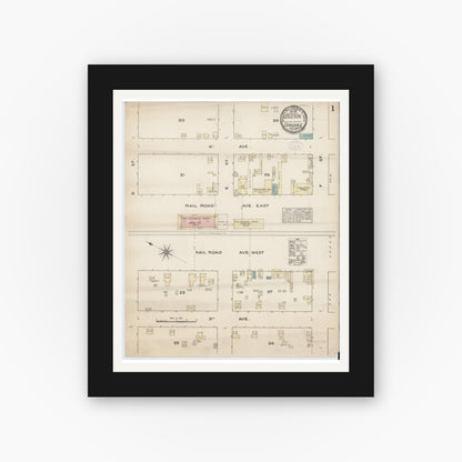 Old map wall art mockup — black gallery frame with white mat — Sanborn Fire Insurance Map from Oakdale, Stanislaus County, California (1884) - Complete Map Set