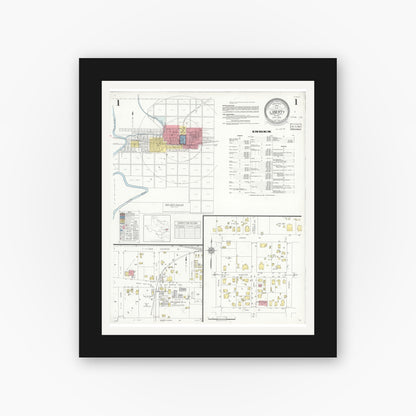 Old map wall art mockup — black gallery frame with white mat — Sanborn Fire Insurance Map from Liberty, Liberty County, Texas (1938), Sheet #0001