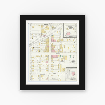 Old map wall art mockup — black gallery frame with white mat — Sanborn Fire Insurance Map from Shreve, Wayne County, Ohio (1905), Sheet #0002