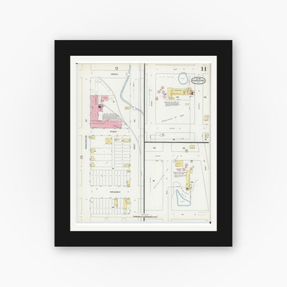 Old map wall art mockup — black gallery frame with white mat — Sanborn Fire Insurance Map from Kankakee, Kankakee County, Illinois (1896), Sheet #0011