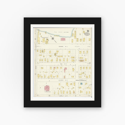 Old map wall art mockup — black gallery frame with white mat — Sanborn Fire Insurance Map from Neenah, Winnebago County, Wisconsin (1913), Sheet #0014