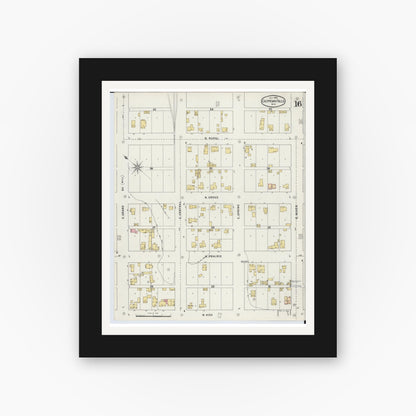 Old map wall art mockup — black gallery frame with white mat — Sanborn Fire Insurance Map from Chippewa Falls, Chippewa County, Wisconsin (1895), Sheet #0016
