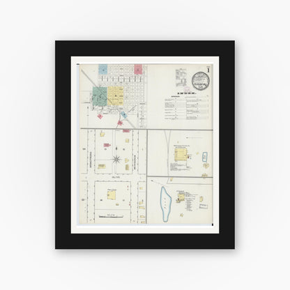 Old map wall art mockup — black gallery frame with white mat — Sanborn Fire Insurance Map from Pleasant Hill, Cass County, Missouri (1893) - Complete Map Set