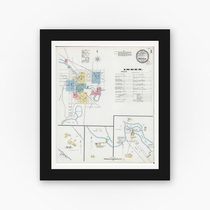 Old map wall art mockup — black gallery frame with white mat — Sanborn Fire Insurance Map from Waupaca, Waupaca County, Wisconsin (1895) - Complete Map Set