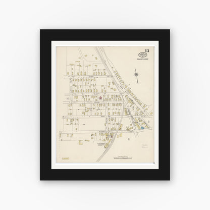 Old map wall art mockup — black gallery frame with white mat — Sanborn Fire Insurance Map from Owego, Tioga County, New York (1915), Sheet #0013