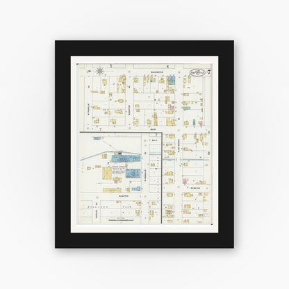 Old map wall art mockup — black gallery frame with white mat — Sanborn Fire Insurance Map from Naperville, Du Page County, Illinois (1898), Sheet #0007
