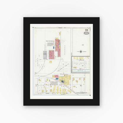 Old map wall art mockup — black gallery frame with white mat — Sanborn Fire Insurance Map from Delphos, Van Wert And Allen Counties, Ohio (1921), Sheet #0024