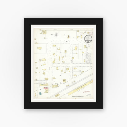 Old map wall art mockup — black gallery frame with white mat — Sanborn Fire Insurance Map from Dunnigan, Yolo County, California (1897), Sheet #0001