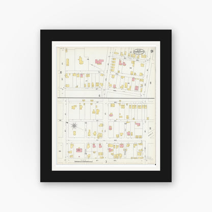 Old map wall art mockup — black gallery frame with white mat — Sanborn Fire Insurance Map from New Brighton, Beaver County, Pennsylvania (1901), Sheet #0009