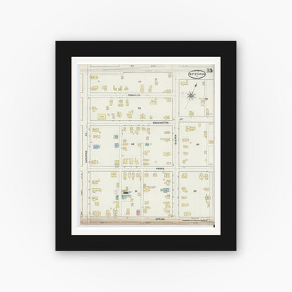 Old map wall art mockup — black gallery frame with white mat — Sanborn Fire Insurance Map from Pittston, Luzerne County, Pennsylvania (1891), Sheet #0015