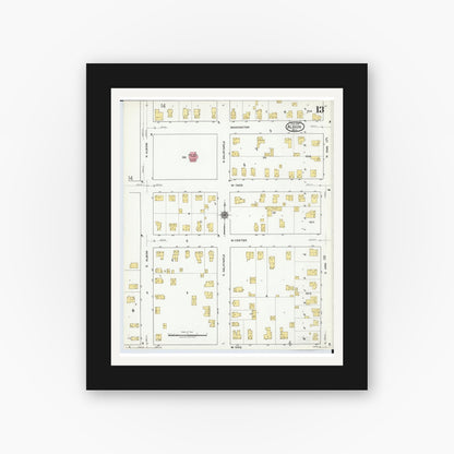 Old map wall art mockup — black gallery frame with white mat — Sanborn Fire Insurance Map from Albion, Calhoun County, Michigan (1918), Sheet #0013