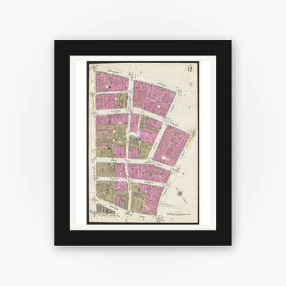 Old map wall art mockup — black gallery frame with white mat — Sanborn Fire Insurance Map from New York, Bronx, Manhattan, New York (1923), Sheet #0012
