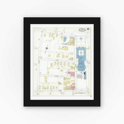 Old map wall art mockup — black gallery frame with white mat — Sanborn Fire Insurance Map from Saint Augustine, Saint John's County, Florida (1910), Sheet #0010