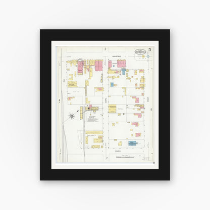 Old map wall art mockup — black gallery frame with white mat — Sanborn Fire Insurance Map from New Braunfels, Comal County, Texas (1907), Sheet #0005