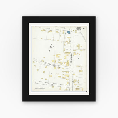 Old map wall art mockup — black gallery frame with white mat — Sanborn Fire Insurance Map from Mineville, Essex County, New York (1916), Sheet #0008