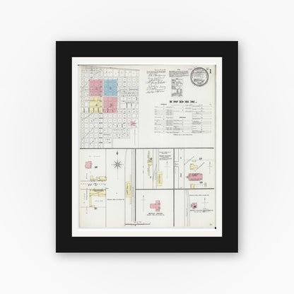 Old map wall art mockup — black gallery frame with white mat — Sanborn Fire Insurance Map from Maryville, Nodaway County, Missouri (1891), Sheet #0001