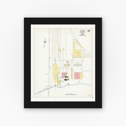 Old map wall art mockup — black gallery frame with white mat — Sanborn Fire Insurance Map from Live Oak, Suwanee County, Florida (1912), Sheet #0021