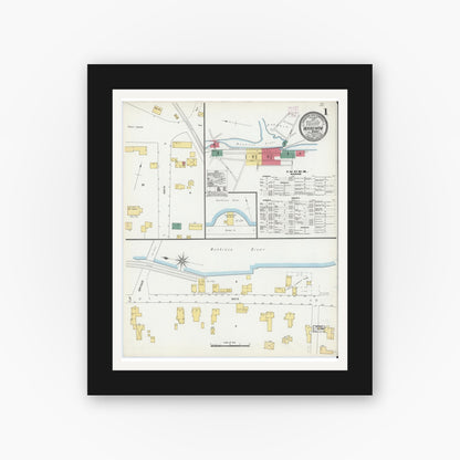 Old map wall art mockup — black gallery frame with white mat — Sanborn Fire Insurance Map from Wareham, Plymouth County, Massachusetts (1906), Sheet #0001