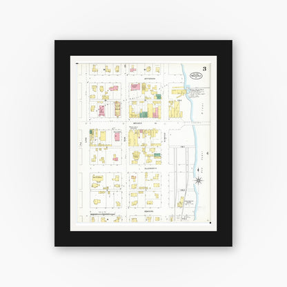 Old map wall art mockup — black gallery frame with white mat — Sanborn Fire Insurance Map from Waverly, Bremer County, Iowa (1905), Sheet #0003